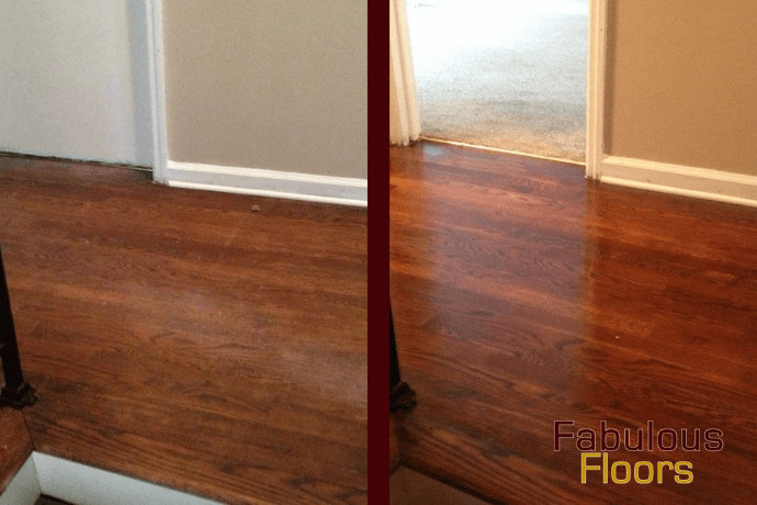 Before and after hardwood floor refinishing in La Mesa, CA