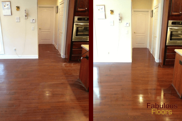before and after a hardwood refinishing service in clairemont, ca
