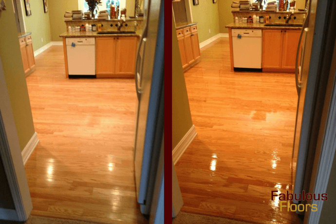 before and after hardwood refinishing in a coronado kitchen
